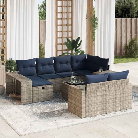 Set de sofás de jardín 11 pzas y cojines ratán sintético gris vidaXL