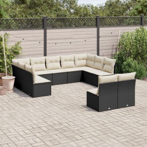 Set de sofás de jardín 11 pzas y cojines ratán sintético negro vidaXL