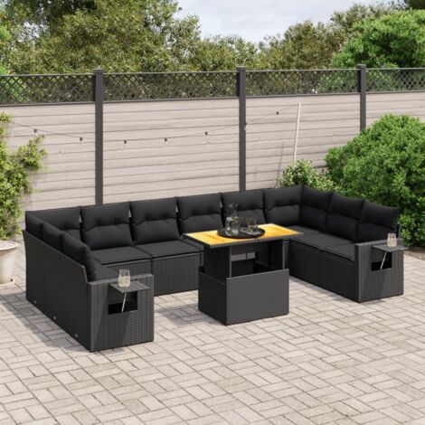 Set de sofás de jardín 11 pzas y cojines ratán sintético negro vidaXL