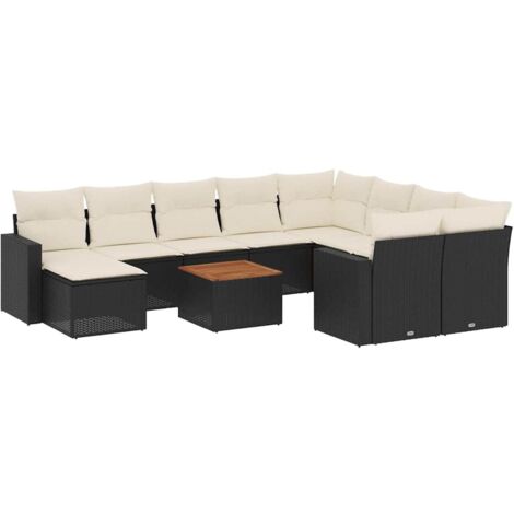 Set de sofás de jardín 11 pzas y cojines ratán sintético negro vidaXL