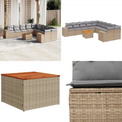 Set de sofás de jardín 11pzas con cojines ratán sintético beige - Muebles de exterior - Cojines para sofás