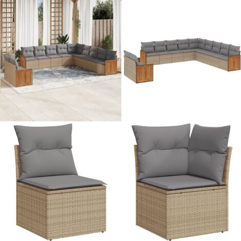 Set de sofás de jardín 11pzas con cojines ratán sintético beige - Muebles de exterior - Sofás de jardín con cojines