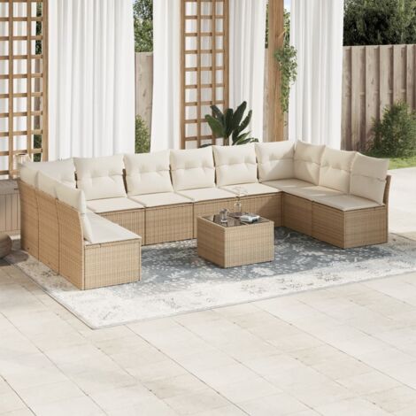 Set de sofás de jardín 11pzas con cojines ratán sintético beige vidaXL