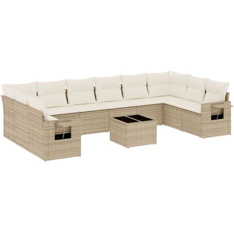 Set de sofás de jardín 11pzas con cojines ratán sintético beige vidaXL