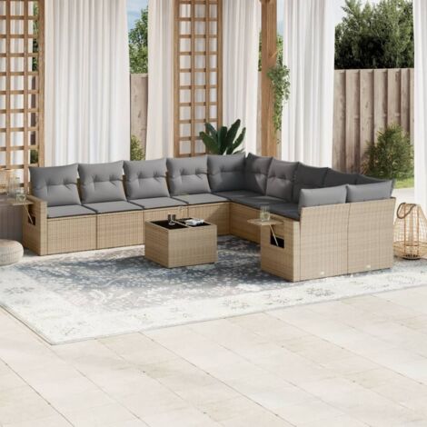 Set de sofás de jardín 11pzas con cojines ratán sintético beige vidaXL