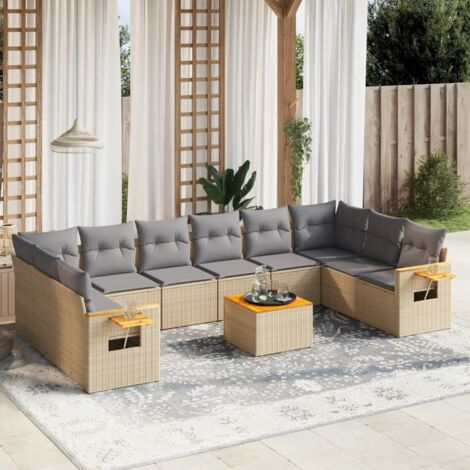 Set de sofás de jardín 11pzas con cojines ratán sintético beige vidaXL