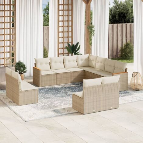 Set de sofás de jardín 11pzas con cojines ratán sintético beige vidaXL