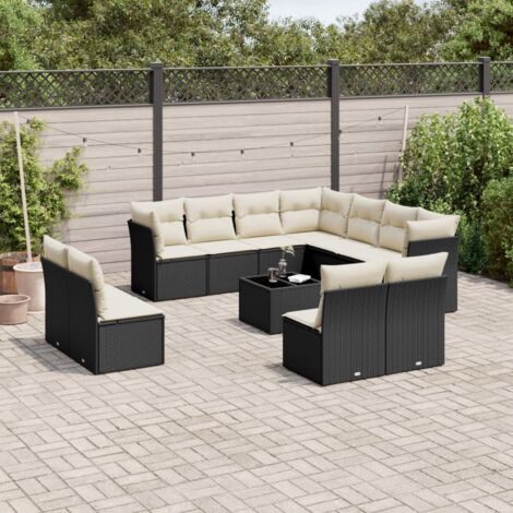 Set de sofás de jardín 12 piezas cojines ratán sintético negro vidaXL