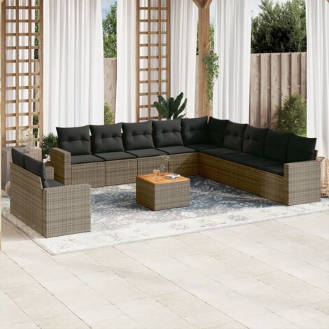Set de sofás de jardín 12 pzas con cojines ratán sintético gris vidaXL