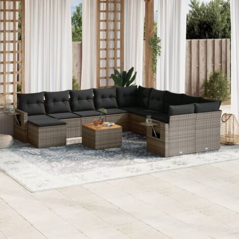 Set de sofás de jardín 12 pzas con cojines ratán sintético gris vidaXL