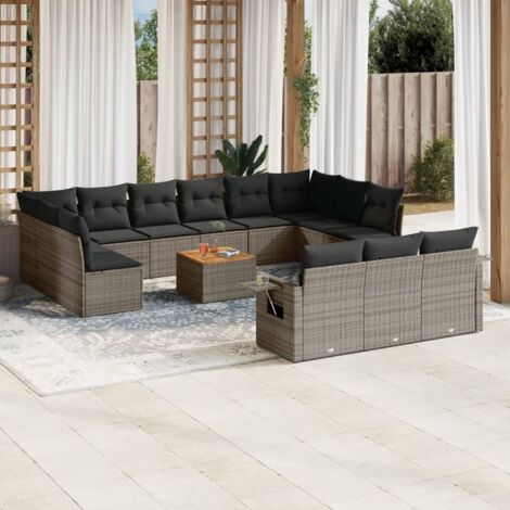 Set de sofás de jardín 14 pzas con cojines ratán sintético gris vidaXL