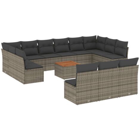 Set de sofás de jardín 14 pzas con cojines ratán sintético gris vidaXL
