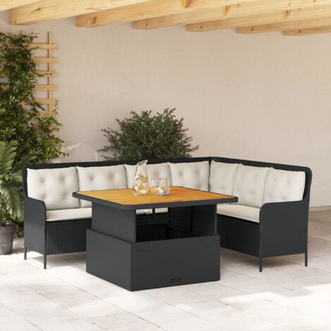 Set de sofás de jardín 2 piezas y cojines ratán sintético negro vidaXL