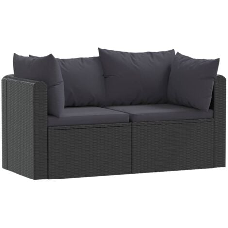 Set de sofás de jardín 2 piezas y cojines ratán sintético negro vidaXL