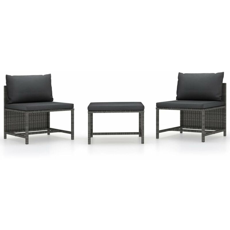 

Happyshopping - Set de sofas de jardin 3 piezas y cojines ratan sintetico gris