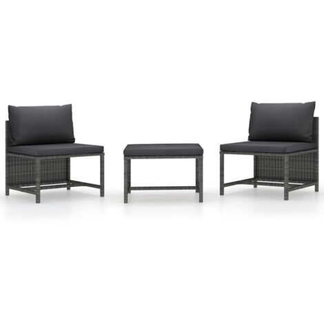Set de sofás de jardín 3 piezas y cojines ratán sintético gris vidaXL