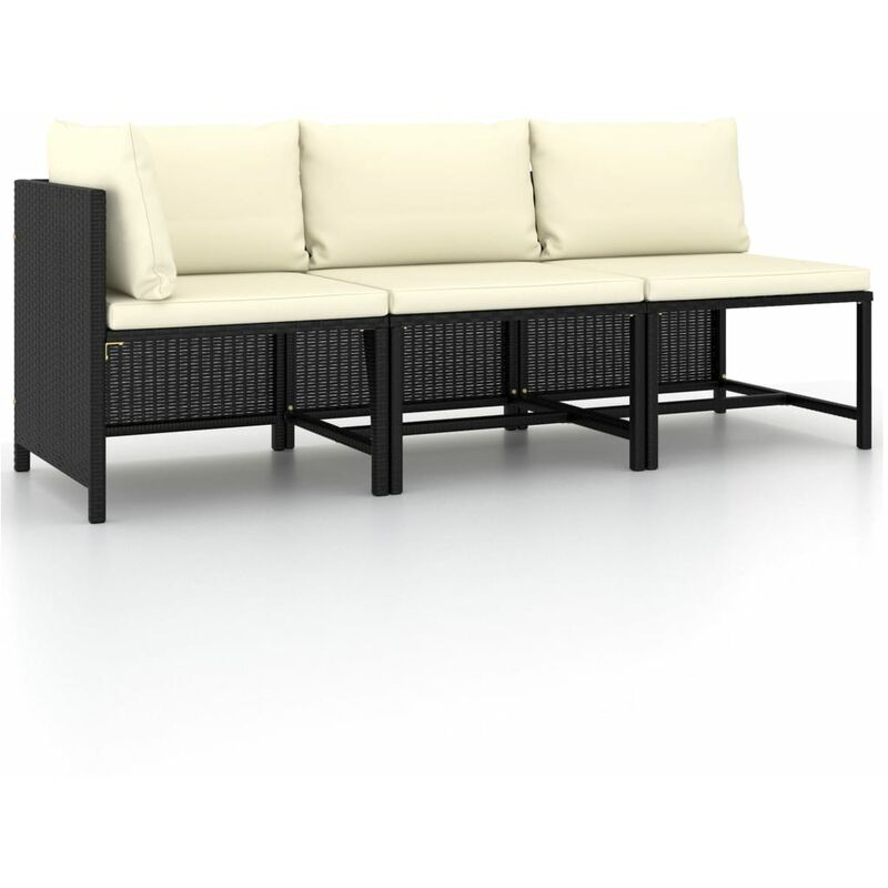 

Set de sofás de jardín 3 piezas y cojines ratán sintético negro