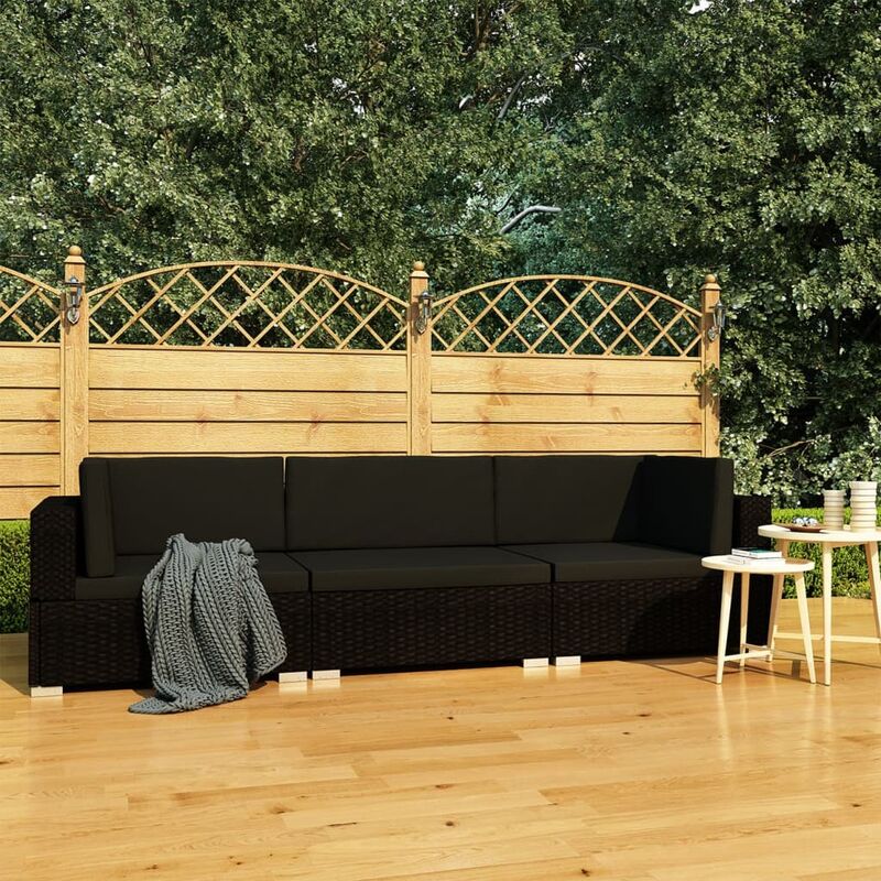 

Set de sofás de jardín 3 piezas y cojines ratán sintético negro