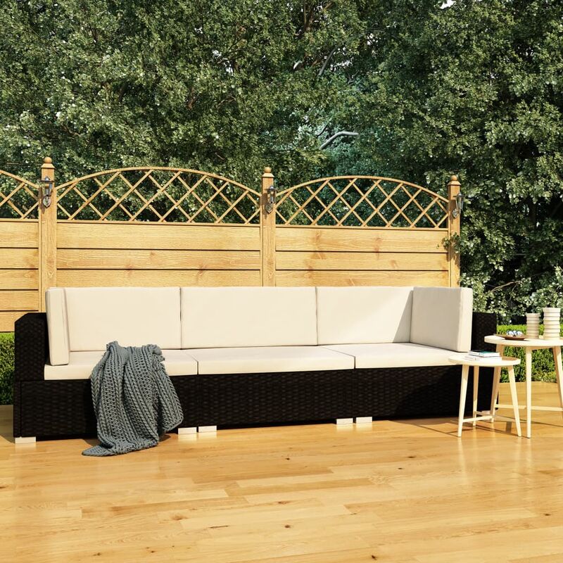 

Set de sofás de jardín 3 piezas y cojines ratán sintético negro
