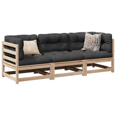 Set de sofás de jardín 3 pzas con cojines madera maciza de pino vidaXL