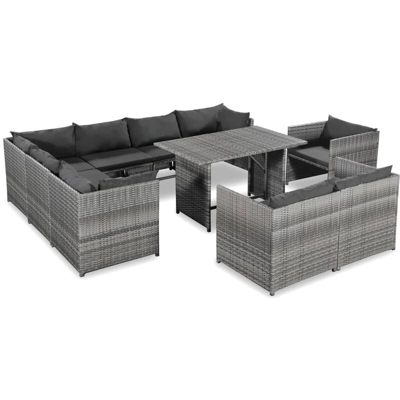 

vidaXL Set de muebles de jardín 10 pzas y cojines ratán sintético gris - Gris