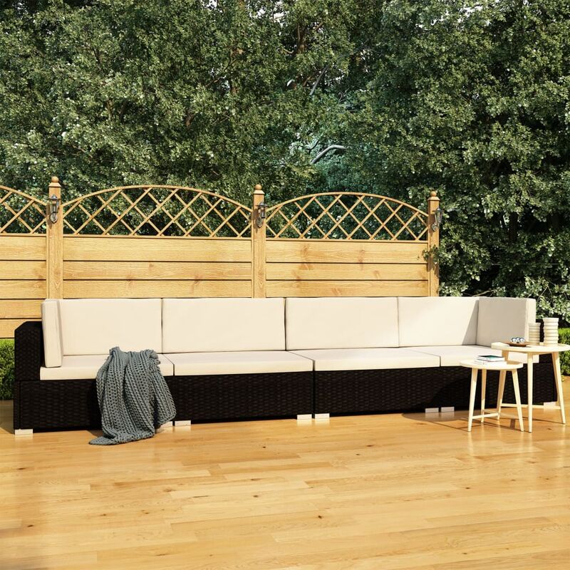 

Set de sofas de jardin 4 piezas y cojines ratan sintetico negro