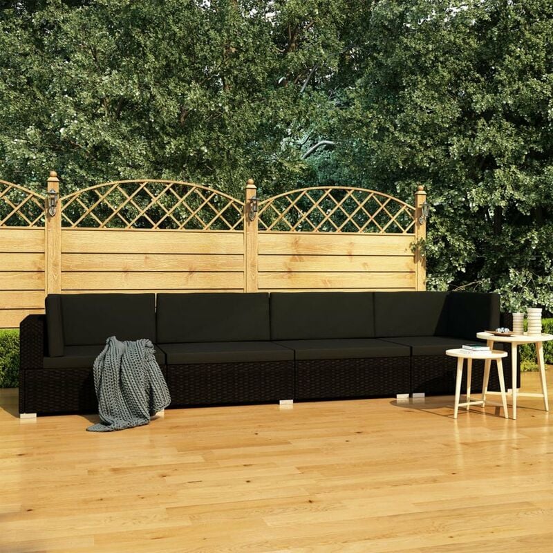 

Set de sofas de jardin 4 piezas y cojines ratan sintetico negro