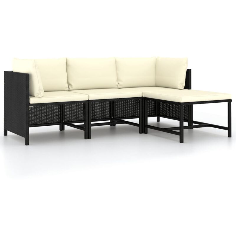 

Set de sofás de jardín 4 piezas y cojines ratán sintético negro
