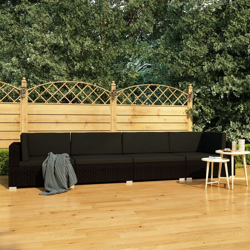 

Set de sofás de jardín 4 piezas y cojines ratán sintético negro
