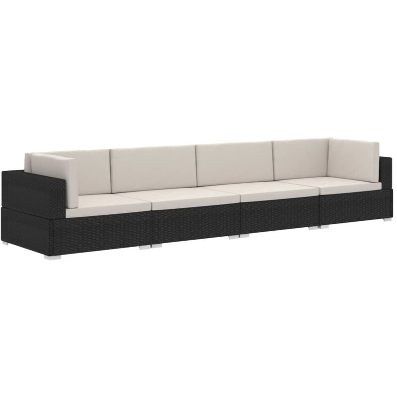 

vidaXL Set de sofás de jardín 4 piezas y cojines ratán sintético negro - Negro