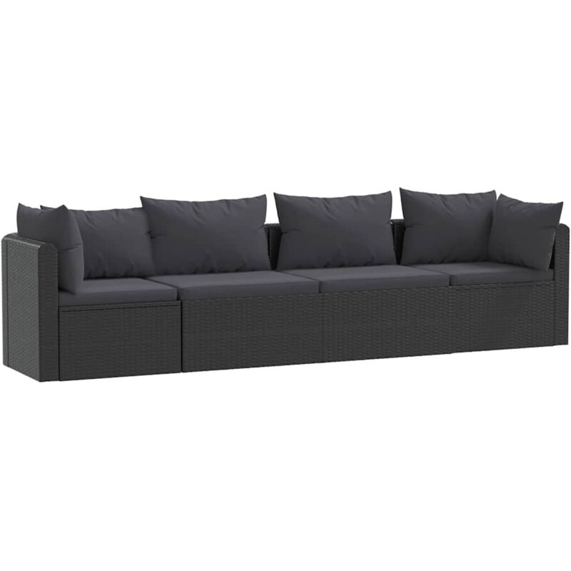 

vidaXL Set de sofás de jardín 4 piezas y cojines ratán sintético negro - Negro