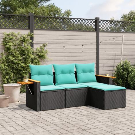 Set de sofás de jardín 4 pzas con cojines ratán sintético negro vidaXL