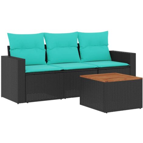 Set de sofás de jardín 4 pzas con cojines ratán sintético negro vidaXL