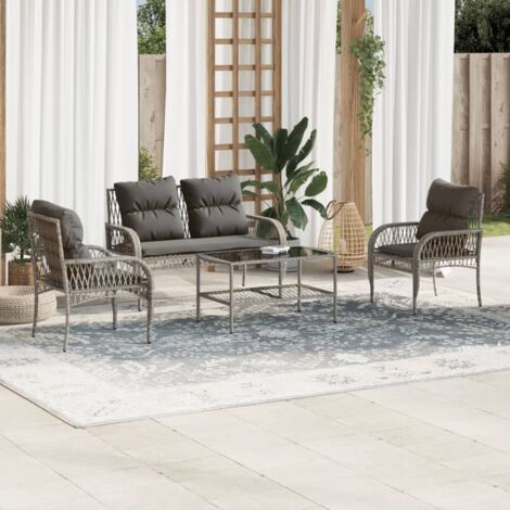 Set de sofás de jardín 4 pzas y cojines ratán sintético gris