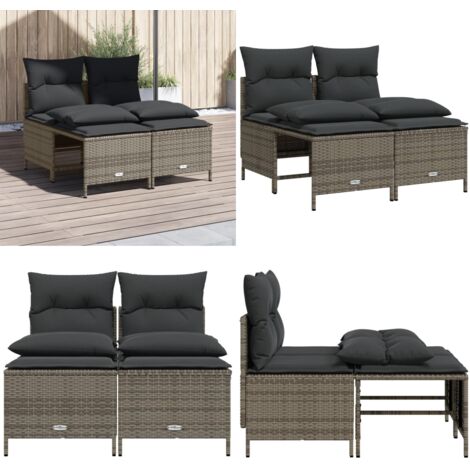 Set de sofás de jardín 4 pzas y cojines ratán sintético gris - Cojines para sofás - Muebles de jardín