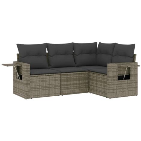 Set de sofás de jardín 4 pzas y cojines ratán sintético gris vidaXL