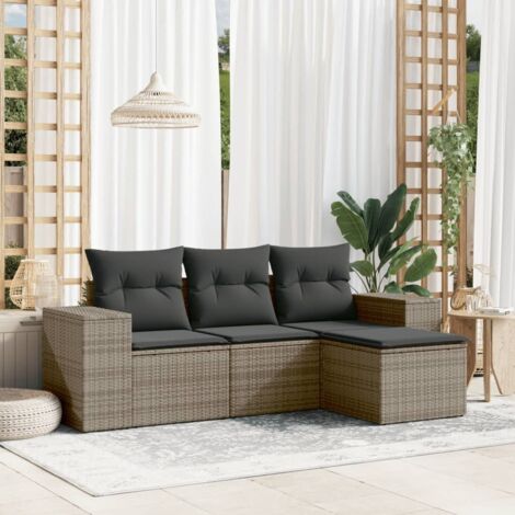 Set de sofás de jardín 4 pzas y cojines ratán sintético gris vidaXL