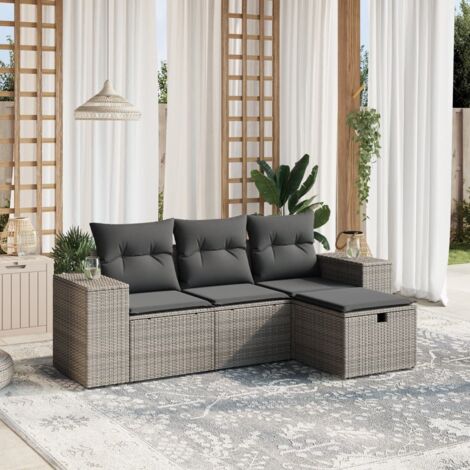Set de sofás de jardín 4 pzas y cojines ratán sintético gris vidaXL