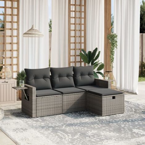 Set de sofás de jardín 4 pzas y cojines ratán sintético gris vidaXL