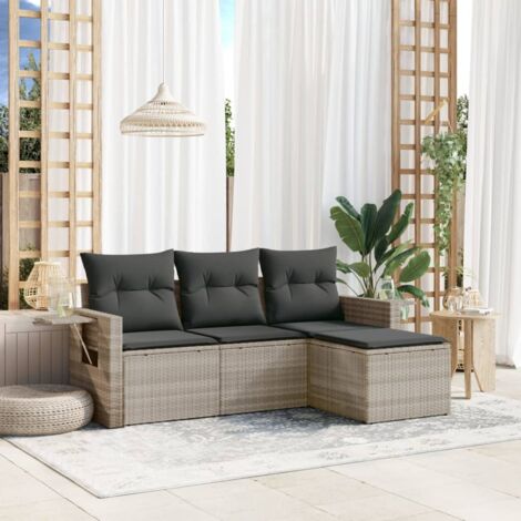 Set de sofás de jardín 4 pzas y cojines ratán sintético gris vidaXL