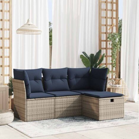 Set de sofás de jardín 4 pzas y cojines ratán sintético gris vidaXL