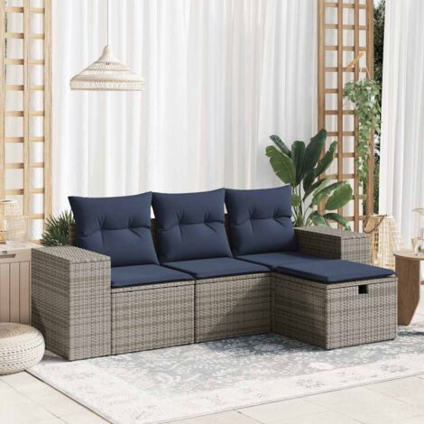 Set de sofás de jardín 4 pzas y cojines ratán sintético gris vidaXL