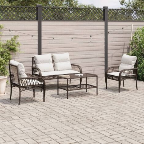 Set de sofás de jardín 4 pzas y cojines ratán sintético marrón vidaXL