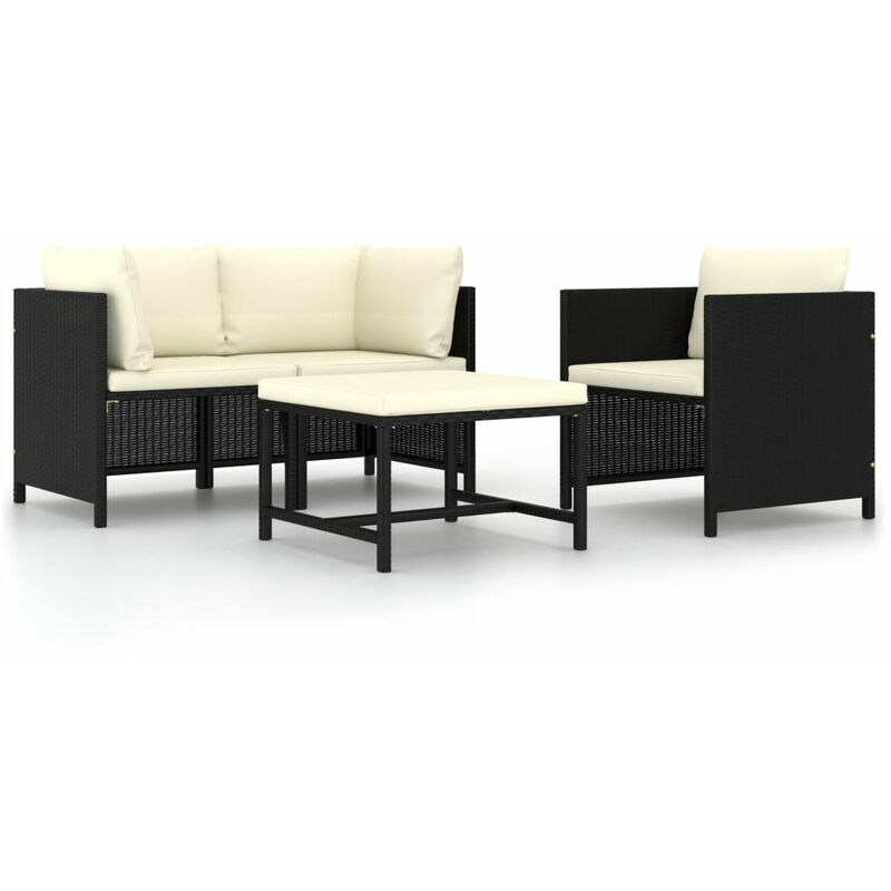 

Set de sofás de jardín 4 pzas y cojines ratán sintético negro