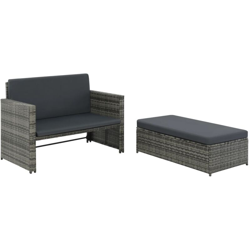 

vidaXL Set de muebles de jardín 2 pzas y cojines ratán sintético gris - Gris