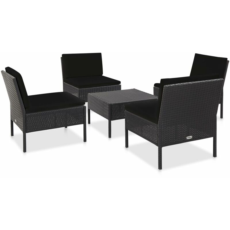 

Set de sofás de jardín 5 piezas y cojines ratán sintético negro