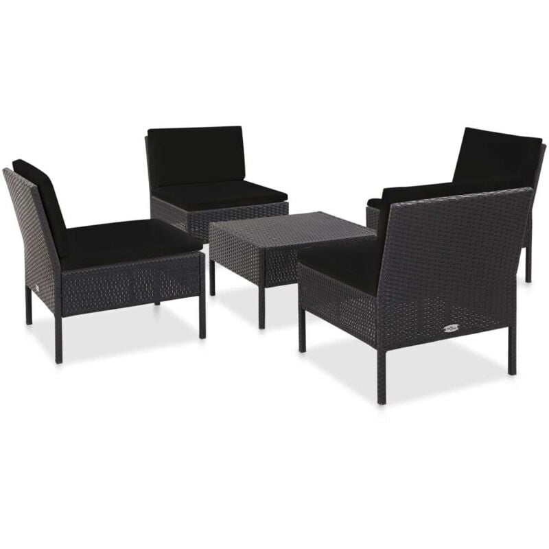 

vidaXL Set de sofás de jardín 5 piezas y cojines ratán sintético negro - Negro