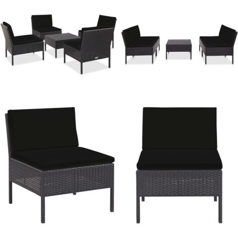 Set de sofás de jardín 5 piezas y cojines ratán sintético negro - Sofás modulares - Ratán sintético