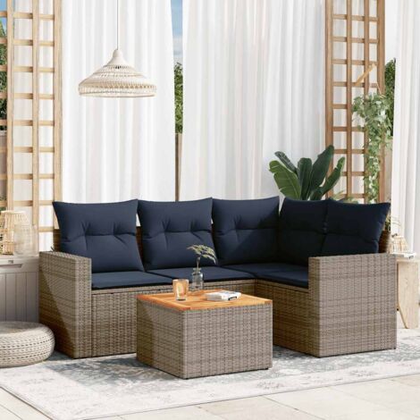 Set de sofás de jardín 5 pzas con cojines ratán sintético gris