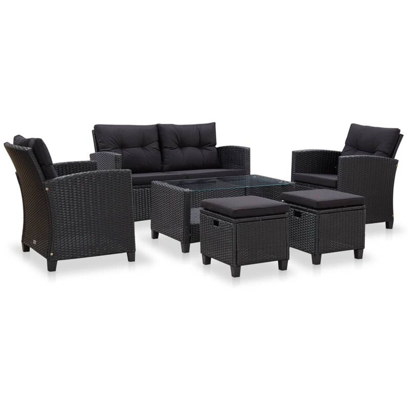 

Set de sofas de jardin 6 piezas y cojines ratan sintetico negro